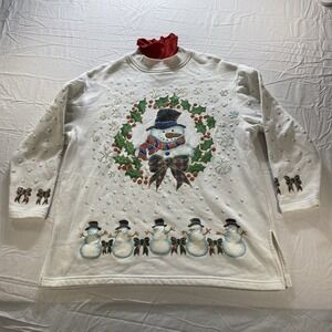 Vintage Late 90s Ugly Christmas Snowman Sweatshirt Puff Paint USA Womens L